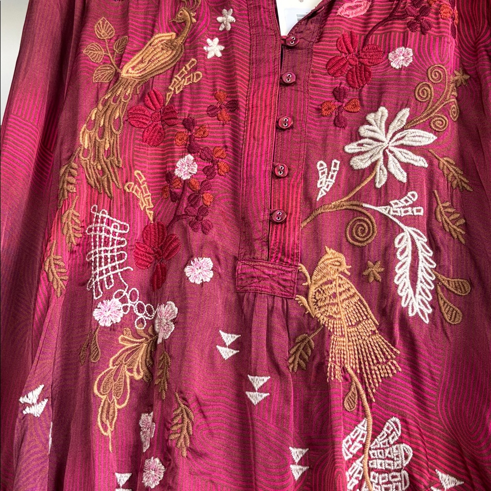 Johnny Was Burgundy Floral Embroidered Blouse - Picture 2 of 11